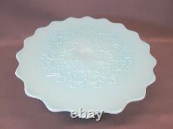 Fenton Glass CAKE PLATE PEDESTAL STAND Spanish Lace 13 round Turquoise Blue