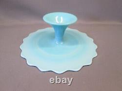 Fenton Glass CAKE PLATE PEDESTAL STAND Spanish Lace 13 round Turquoise Blue