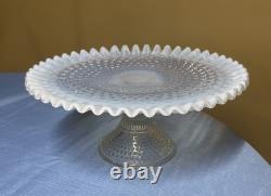 Fenton Glass Hobnail Cake Plate Stand white opalescent glass 12 diameter