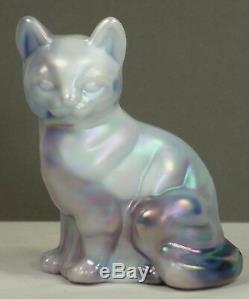 Fenton Glass Milk Glass & Plum Purple Slag Iridized Sitting Cat NIL 1996