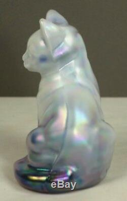 Fenton Glass Milk Glass & Plum Purple Slag Iridized Sitting Cat NIL 1996