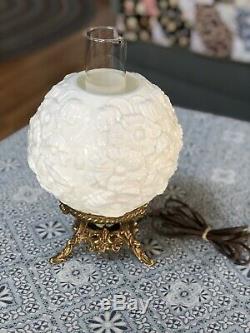 Fenton Glass Table Lamp 13 Poppy Pattern On Milk Glass