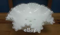 Fenton Glass White Silver Crest 4 Horn Epergne MINT Condition Milk Glass