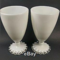 Fenton Goblet Silver Crest 6 inch Milk Glass Clear Crimped Edge HTF Collection