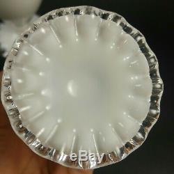 Fenton Goblet Silver Crest 6 inch Milk Glass Clear Crimped Edge HTF Collection