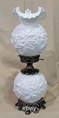 Fenton Gone With The Wind Lamp Poppy, White Milk Glass 3 Way Satin Glass 24