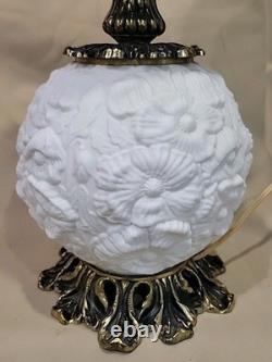 Fenton Gone With The Wind Lamp Poppy, White Milk Glass 3 Way Satin Glass 24