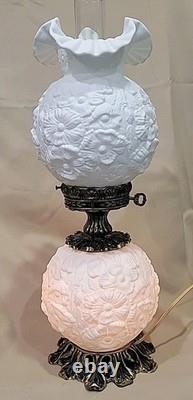 Fenton Gone With The Wind Lamp Poppy, White Milk Glass 3 Way Satin Glass 24
