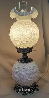 Fenton Gone With The Wind Lamp Poppy, White Milk Glass 3 Way Satin Glass 24