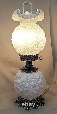 Fenton Gone With The Wind Lamp Poppy, White Milk Glass 3 Way Satin Glass 24