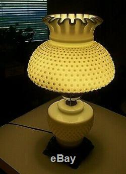 Fenton Gone With The Wind Milk Glass Hobnail Lamp withChimney 3 Way Light GWTW