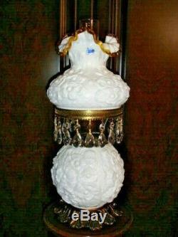 Fenton Gwtw Gold Crest Milk Glass Flower Student Poppy Lamp, Label