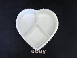 Fenton HEART with CUPID Covered CANDY DISH Milk Glass Raised Divided Valentine