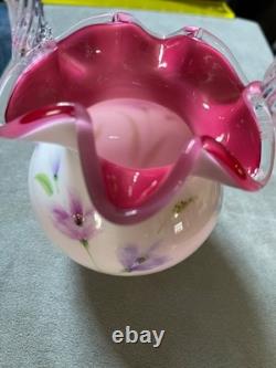 Fenton Hand Painted white milk glass Basket 100th anniversary 24/1500