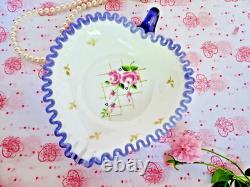 Fenton Heart Dish Milkglass Charleton Floral Pink Gold Hyacinth Ruffle Crimp