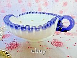 Fenton Heart Dish Milkglass Charleton Floral Pink Gold Hyacinth Ruffle Crimp