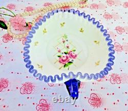 Fenton Heart Dish Milkglass Charleton Floral Pink Gold Hyacinth Ruffle Crimp