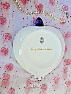 Fenton Heart Dish Milkglass Charleton Floral Pink Gold Hyacinth Ruffle Crimp