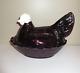 Fenton Hen On Nest 8.25 Purple With White Milk Glass Head Eggs Split Tail Large