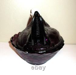 Fenton Hen on Nest 8.25 Purple with White Milk Glass Head Eggs Split Tail Large