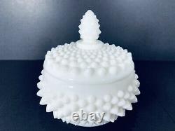 Fenton Hobnail Milk Glass Complete Vanity Set Tray, Puff Box & Perfume'55-'65