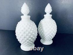 Fenton Hobnail Milk Glass Complete Vanity Set Tray, Puff Box & Perfume'55-'65