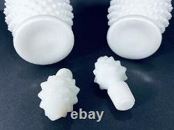 Fenton Hobnail Milk Glass Complete Vanity Set Tray, Puff Box & Perfume'55-'65