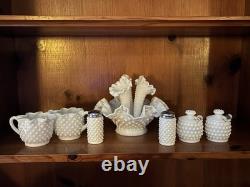 Fenton Hobnail Milk Glass Vase, Jelly Jars, Cream & Sugar Set, Salt And Pepper