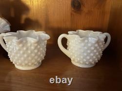 Fenton Hobnail Milk Glass Vase, Jelly Jars, Cream & Sugar Set, Salt And Pepper