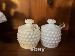 Fenton Hobnail Milk Glass Vase, Jelly Jars, Cream & Sugar Set, Salt And Pepper