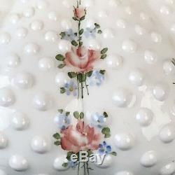 Fenton LOUISE PIPER Handpainted Roses on Hobnail Milk Glass Lamp 1974-75 only