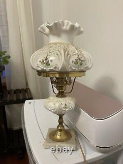 Fenton Lamp MILK GLASS with FOUNT/Marble Base. GWEN MOORE SIGNED