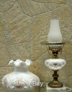 Fenton Lamp MILK GLASS with FOUNT/Marble Base LOUISE PIPER ROSES 20 student