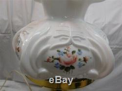 Fenton Lamp MILK GLASS with roses Marble Base Hand Painted Louise Piper