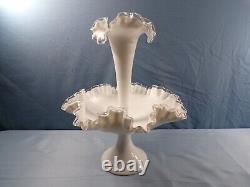 Fenton Large Footed White Milk Glass Silver Crest Single One 1 Horn Epergne