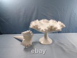 Fenton Large Footed White Milk Glass Silver Crest Single One 1 Horn Epergne