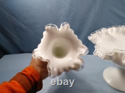 Fenton Large Footed White Milk Glass Silver Crest Single One 1 Horn Epergne