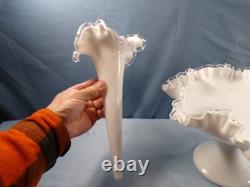 Fenton Large Footed White Milk Glass Silver Crest Single One 1 Horn Epergne