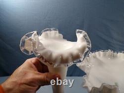 Fenton Large Footed White Milk Glass Silver Crest Single One 1 Horn Epergne