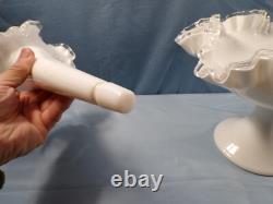 Fenton Large Footed White Milk Glass Silver Crest Single One 1 Horn Epergne
