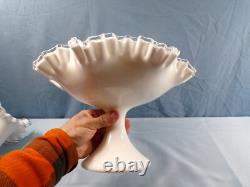 Fenton Large Footed White Milk Glass Silver Crest Single One 1 Horn Epergne