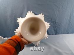 Fenton Large Footed White Milk Glass Silver Crest Single One 1 Horn Epergne