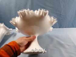Fenton Large Footed White Milk Glass Silver Crest Single One 1 Horn Epergne