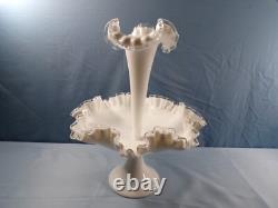 Fenton Large Footed White Milk Glass Silver Crest Single One 1 Horn Epergne