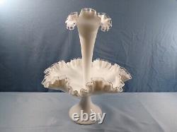 Fenton Large Footed White Milk Glass Silver Crest Single One 1 Horn Epergne