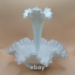 Fenton Large Footed White Milk Glass Silver Crest Single One 1 Horn Epergne 12in Fenton Large Footed White Milk Glass Silver Crest Single One 1 Horn Epergne 12in