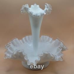 Fenton Large Footed White Milk Glass Silver Crest Single One 1 Horn Epergne 12in