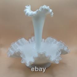 Fenton Large Footed White Milk Glass Silver Crest Single One 1 Horn Epergne 12in
