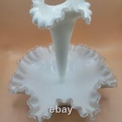 Fenton Large Footed White Milk Glass Silver Crest Single One 1 Horn Epergne 12in