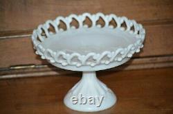 Fenton Milk Glass Backward C Lacy Edge Compote Fenton Museum Deaccessioned